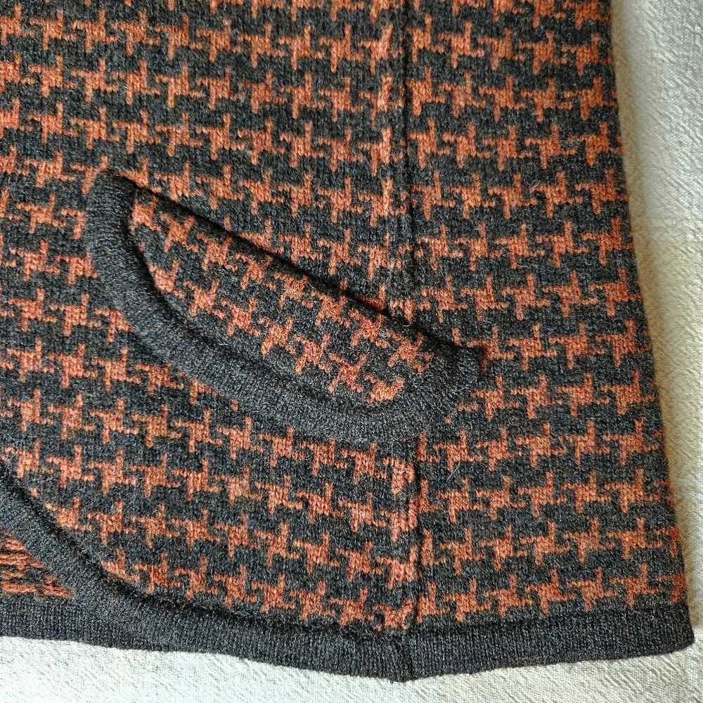 David Brooks Vintage Pumpkin Brown Houndstooth Lambswool Knit Sweater Blazer - Picture 7 of 15
